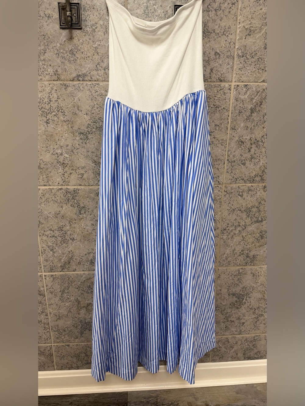 Double Zero White & Blue Striped Maxi Skirt